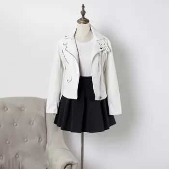 

Autumn Women Tops PU Motorcycle Jacket Girls Short White Moto Biker Jacket Streetwear Faux Leather Long Sleeve Slim Female Coat