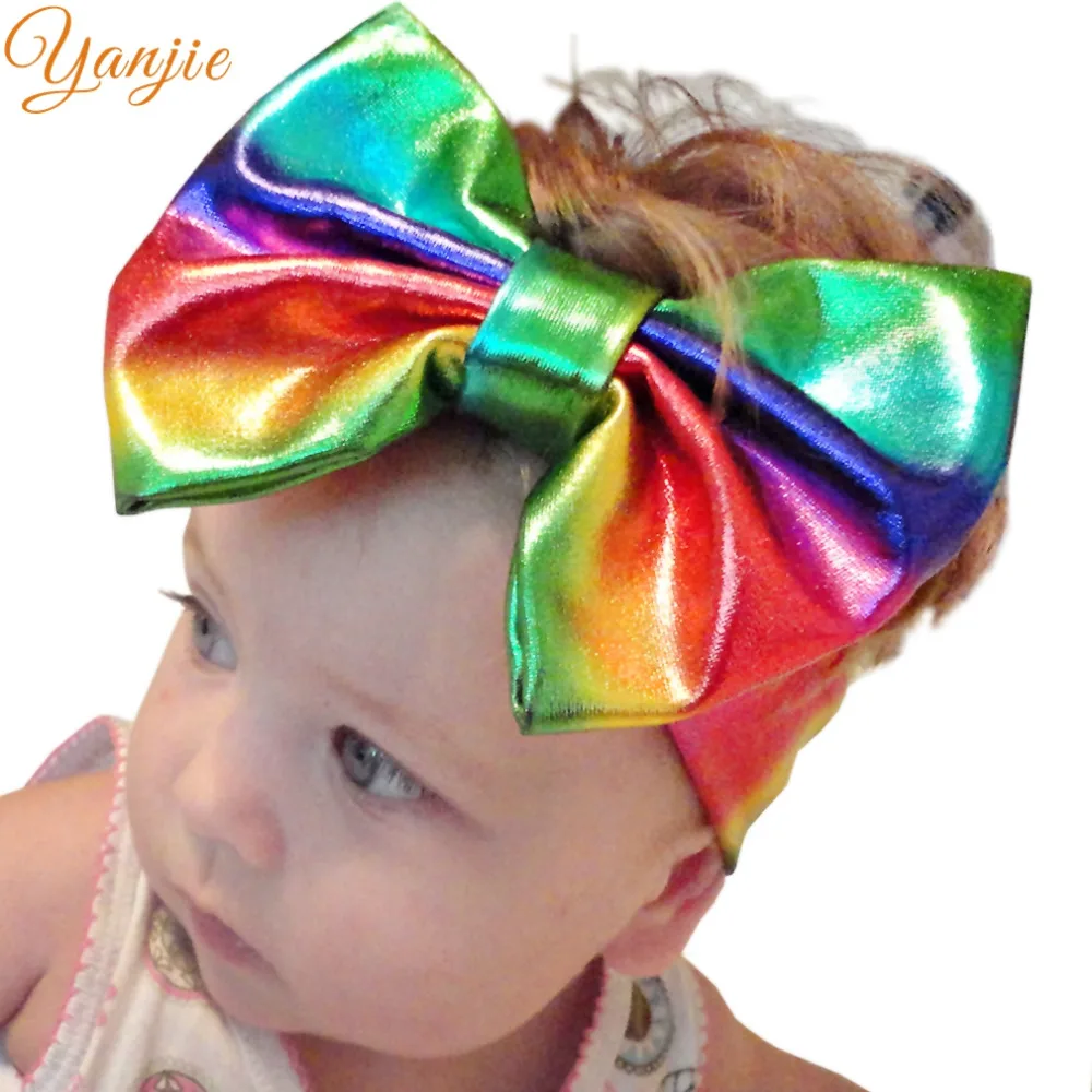 

Girls Big Glitter Metallic Headband For Kids 2019 Rainbow Elastic Hair Band Birthday Gift Large Sequin Hair Bow Hair Accessories
