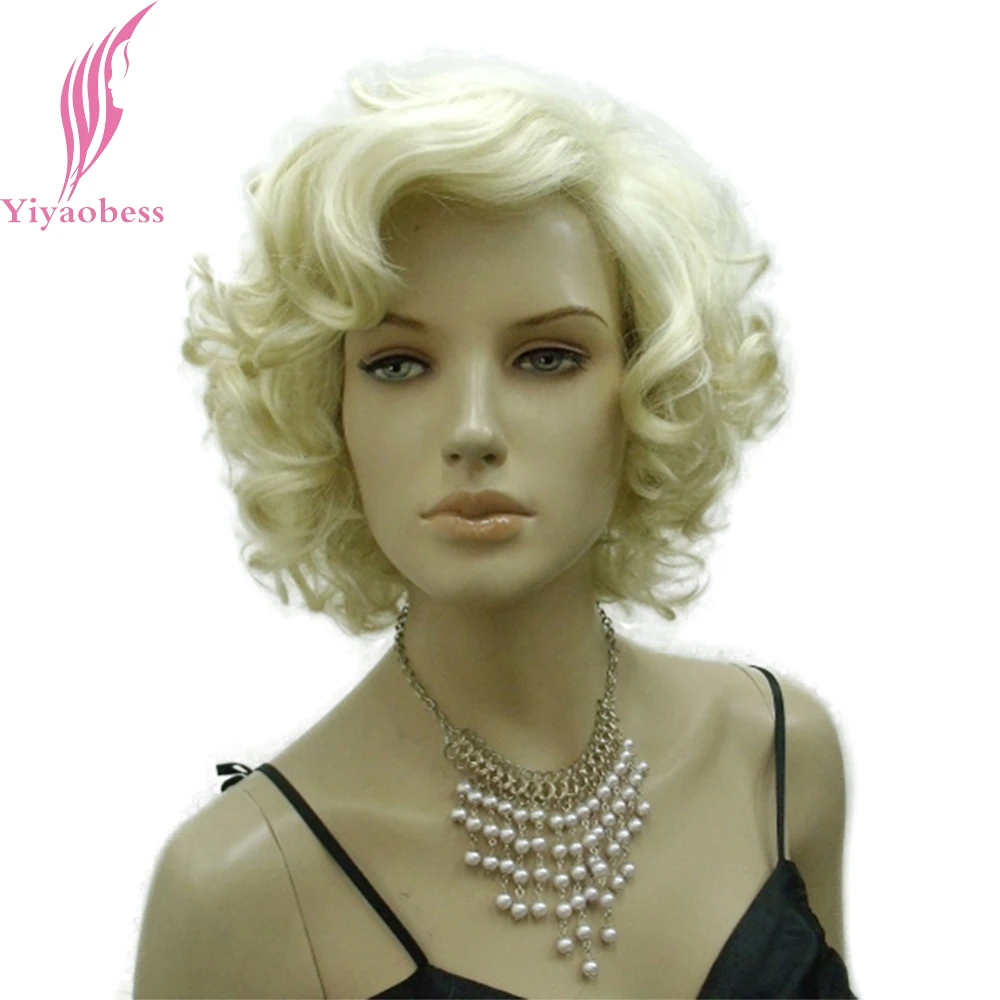 Yiyaobess 8inch Light Golden Natural Short Curly Wig Synthetic