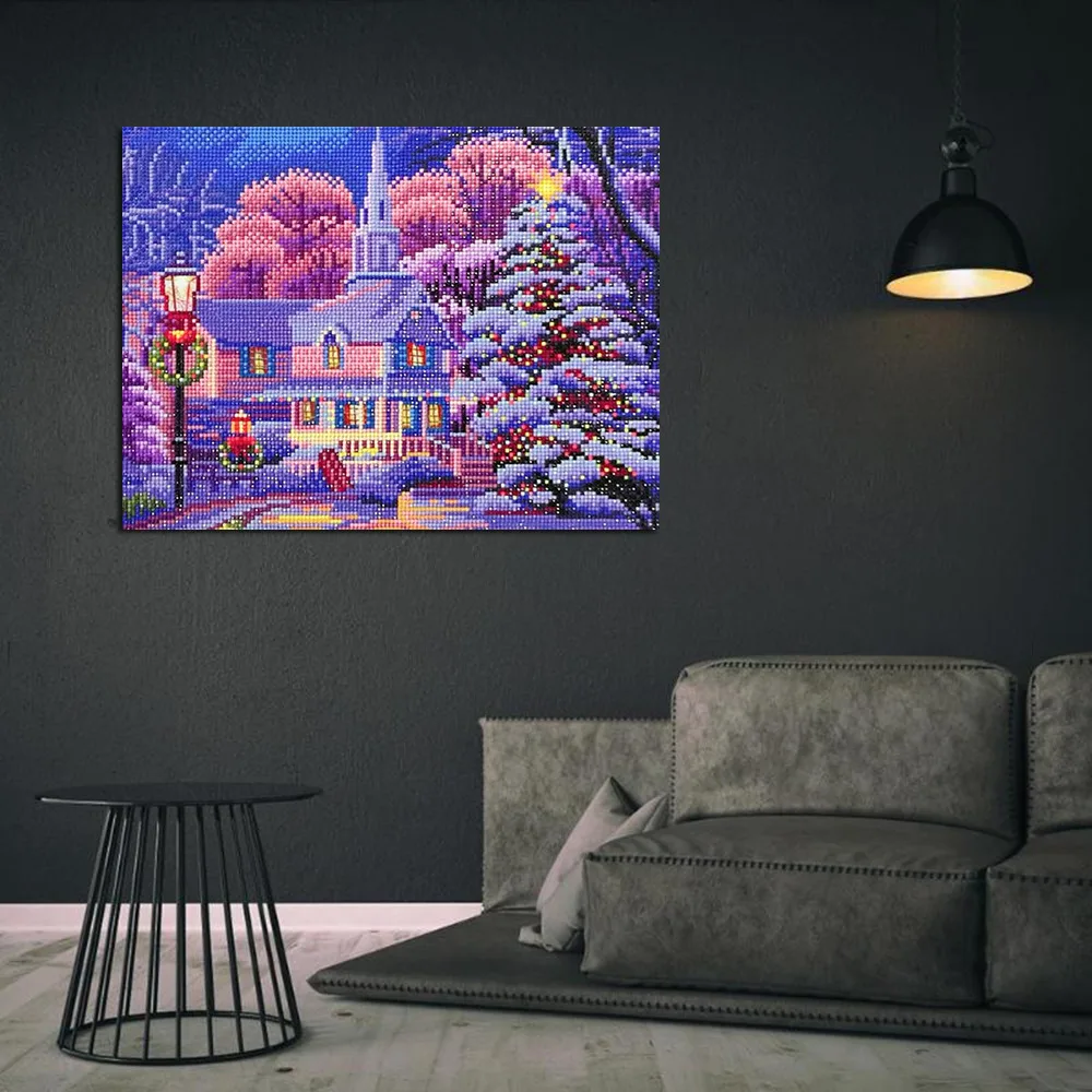 Goedkoop HUACAN Diamant Borduurwerk DIY LED Light Diamant Schilderij Landschap Diamant Mozaïek Winter 30x40cm Met Frame Kerst Decoratie