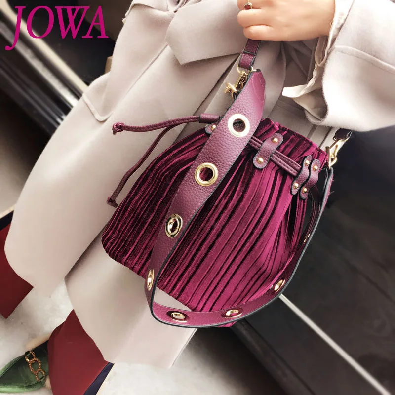 

2017 New Design Fashion Bucket Women's Casual Totes All-match Small Shoulder Bags Vintage Velvet Fold Cross body Clutch 2 Color