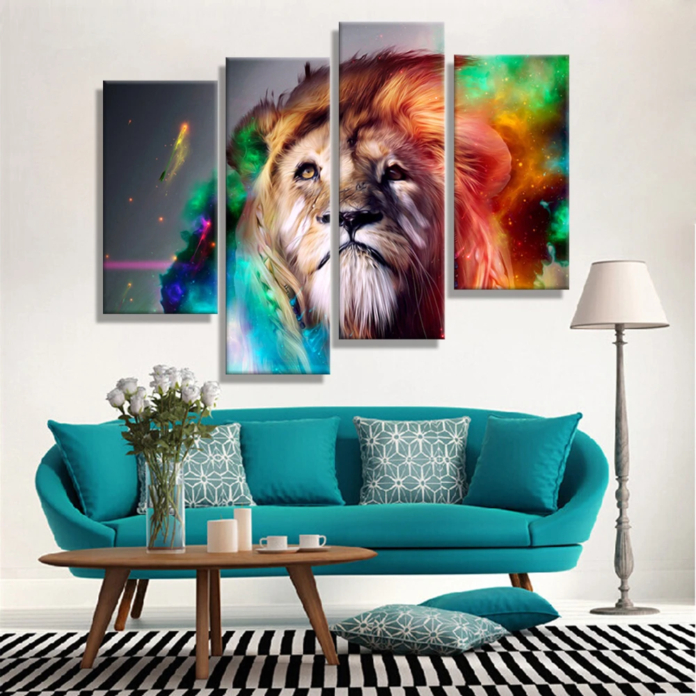 Wonen werkelijk sofa Schilderijen Canvas Goedkope Abstract Leeuw Kleurrijke Dieren Muur Pictures  Voor Woonkamer Hot Cuadros Decor HD Modulaire Foto|picture for living  room|wall picturesmodular pictures - AliExpress