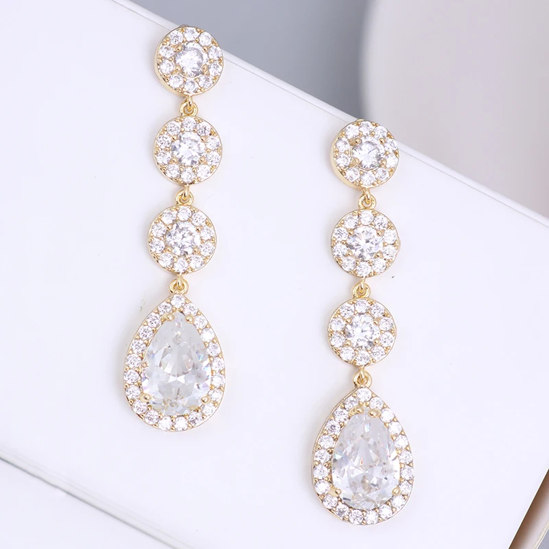 Gift 2017 Top CZ Paved Sweet Dangle Drop Earrings For Women Classic Wedding Jewelry Party Fashion Jewelry AE194