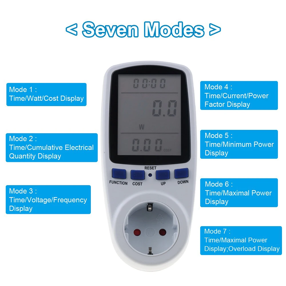 Description Picture 6 of item1pc AC Power Meters 230v EU Plug Digital Voltage Wattmeter Power Analyzer Electronic Energy Meter Measuring Outlet Socket