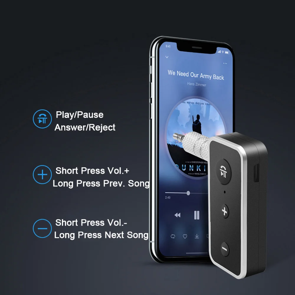 Bluetooth аудио приемник Hifi стерео музыка беспроводной адаптер с Bluetooth Aux 3,5 мм разъем Bluetooth 5,0 приемник для гарнитуры вызова черный