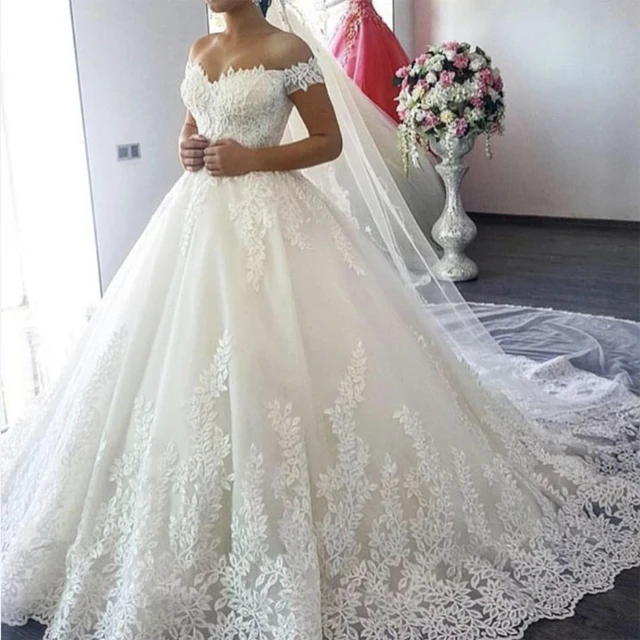 Fansmile 2020 White Off the Shoulder Vestido De Noiva Wedding Dress Train Custom-made Plus Size Bridal Tulle Mariage FSM-630T 1
