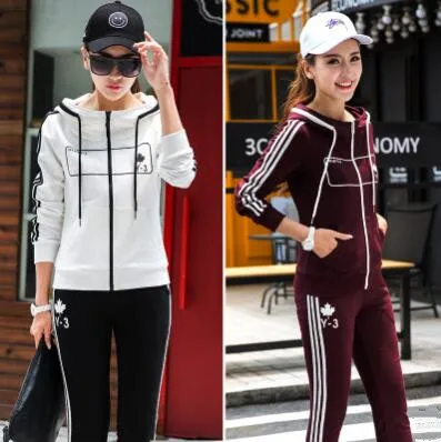 2016 Autumn Embroidery Hoodies Women Cotton Casual Hooded Tracksuit Sportsuit Two Piece Set Plus Size M