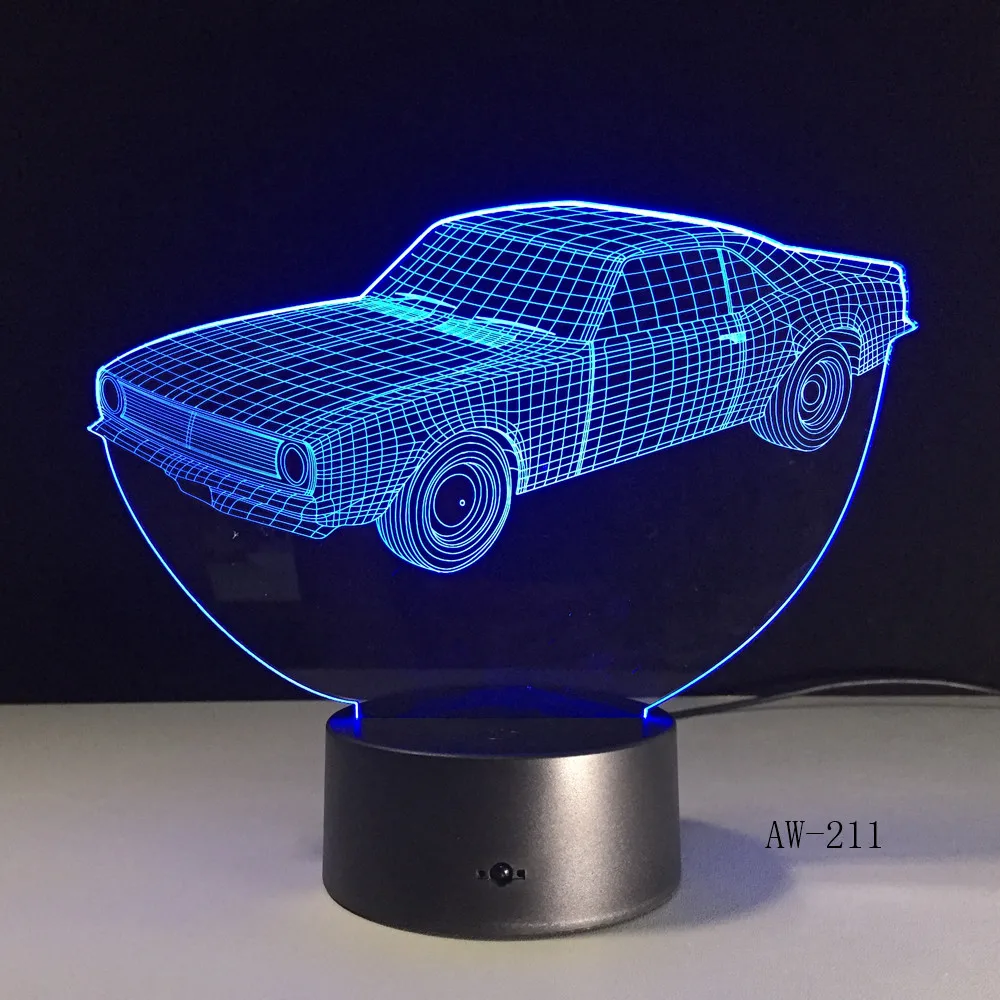 Модель автомобиля игрушки 3D светодиодный ночник-иллюзия светодиодный Цвета изменить Touch вспышки света светится в темноте настольная лампа