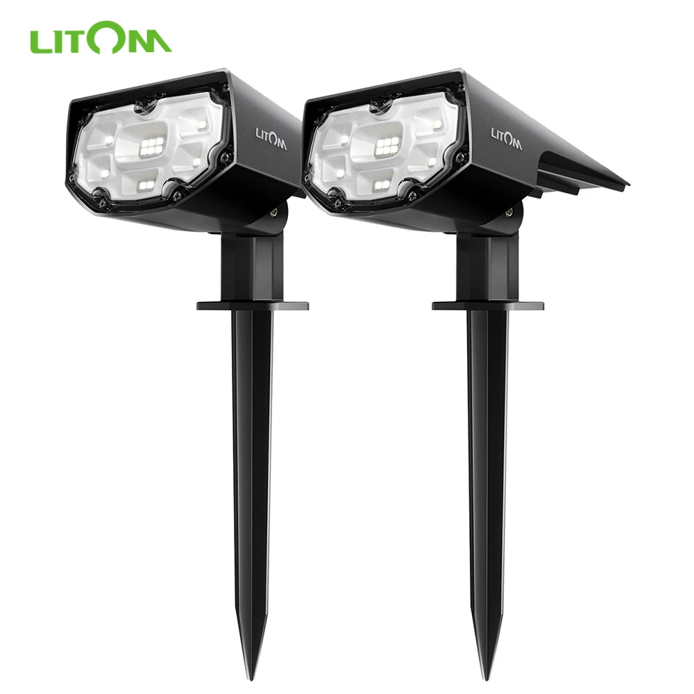 2-in-1 LITOM 12 LED Solar Lawn Lights 2/4 Pcs IP67 Waterproof 2 Lighting Modes Adjustable Garden Solar Lawn Lights Spotlights