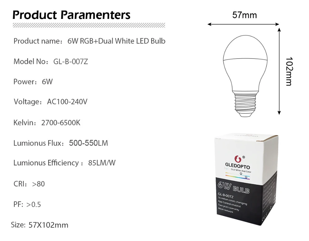 GLEDOPTO zigbee 3,0 6 W RGB+ двойной белый светодиодные лампы Zigbee zll lingt link умная Лампа Совместимость с ZigBee 3,0 и многие шлюзы