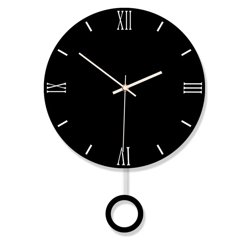 2019 new best selling acrylic swing wall clock Creative home black and white decorative clocks wall hangings
