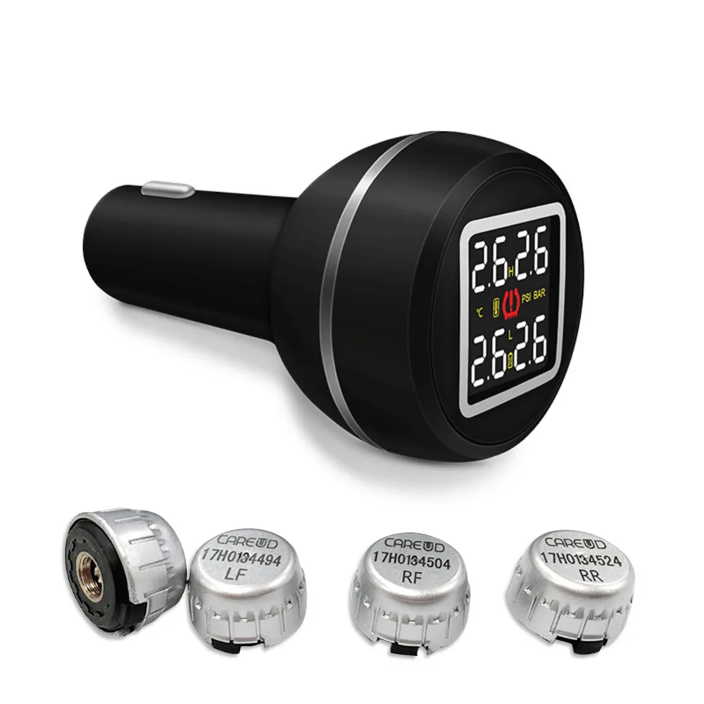 

D580 Car TPMS Cigarette Lighter Direct Plug-in Tire Pressure Monitoring System With 4 External Sensors USB Charging Port