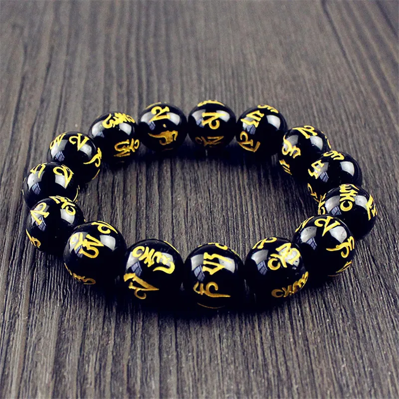 

New Arrival Om mani padme hum Black Buddha Glass Beads Lama Bracelet For Women Men Bangles Jewelry