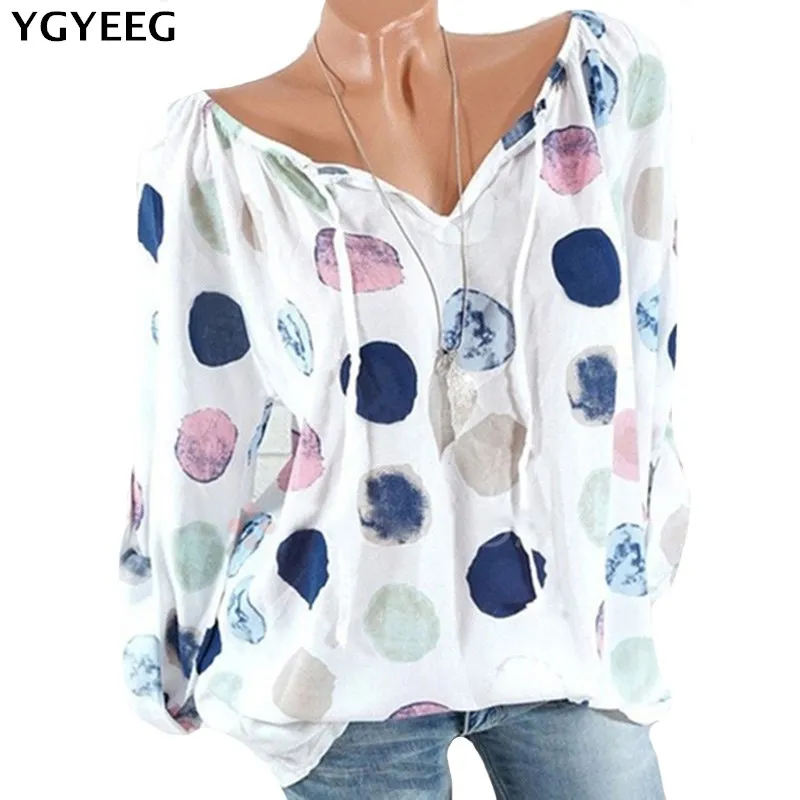 YGYEEG Large Size Spring Autumn Long Sleeve T Shirt Women V-Neck Printed Shirt Plus Size S-5XL Female Clothing Fashion Sexy Tops