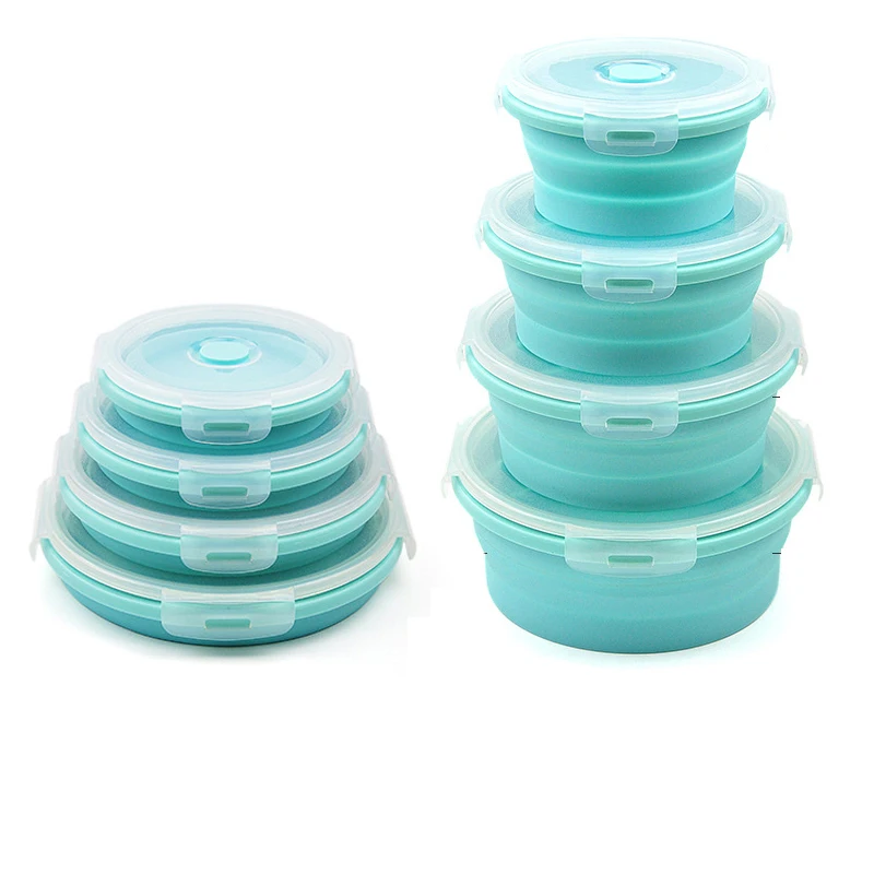 

1 Set Portable Silicone Bowl Sets Folding Lunch Box With Lid Fruit Salad Food Box Container Conveniently Lunch Box