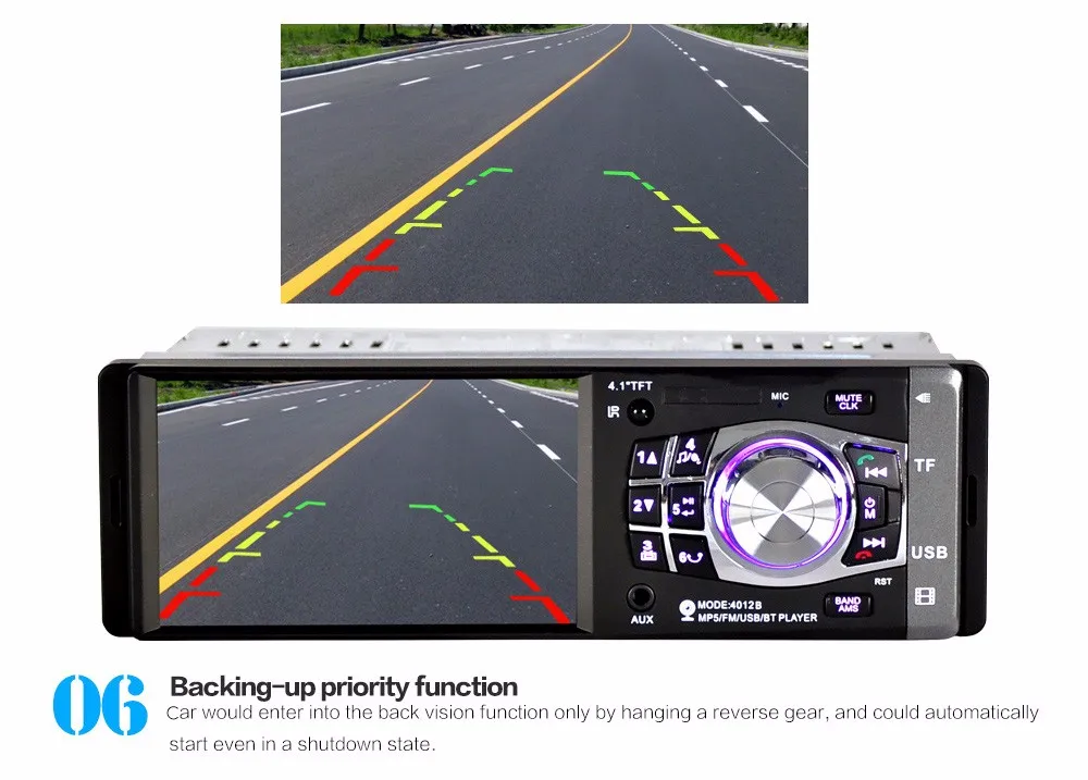 Радио автомобиля Mp4 Mp5 плеер, 1 Din HD 4,1 дюймовый видео-плеер с камерой заднего вида Bluetooth пульт дистанционного управления стерео Aux Fm Usb Sd