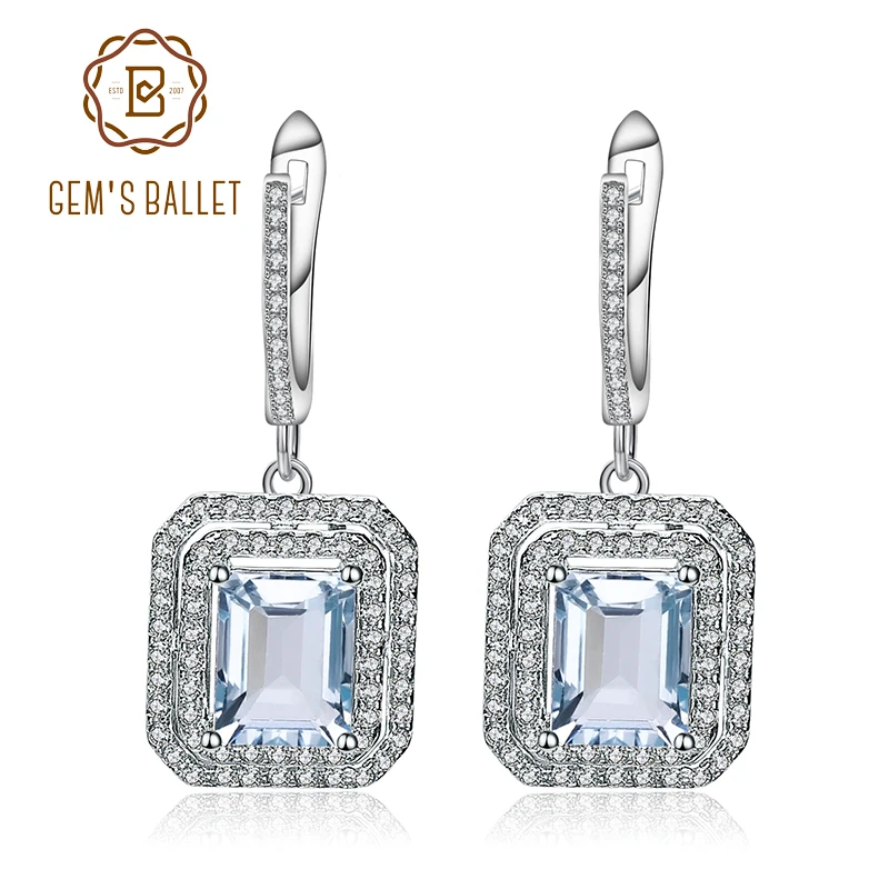 

Gem's Ballet Natural Sky Blue Topaz Drop Earrings Genuine 925 Sterling Silver Vintage Earrings For Women Fine Jewelry