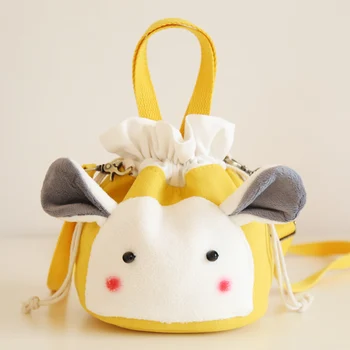 

Bags girl Korean version of the cartoon canvas slung bucket bag Ms. cute rabbit shoulder bag Drawstring mobile phone bag