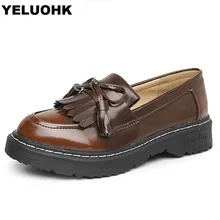 Г., весенние туфли-оксфорды с бахромой женская обувь на плоской толстой подошве на платформе женская кожаная обувь без застежки женская обувь высокого качества, большие размеры