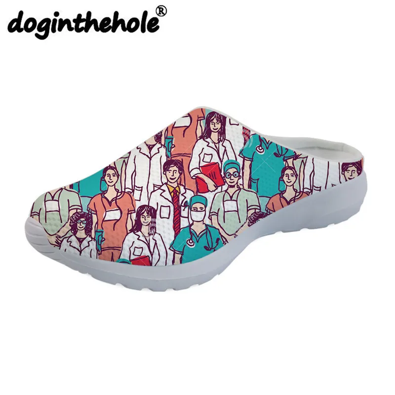 

doginthehole Sport Sandal Hospital Dentist Nurse Doctor Printing Women Beach Shoes Flat Breathable Outdoor Slippers Nurse Shoes