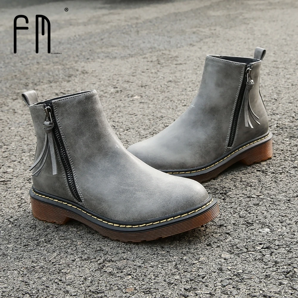 FEDIMIRO NEW Winter Women Boots High Quality PU Chelsea Boots Slip On Round Toe Low Heel 3 cm