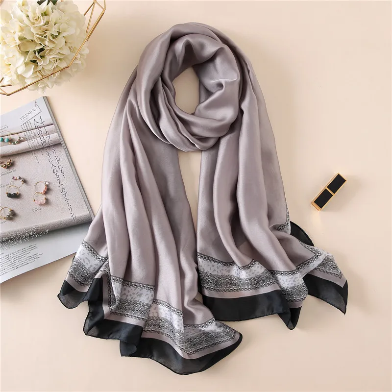 

2018 Women Luxury Brand Plain Lace Chain Silk Shawl Scarf Print Soft Bandana Foulards Hijab Scarves Summer Beach Wrap Neck Snood