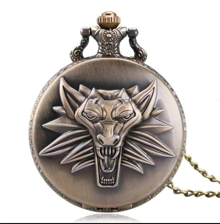 

Hot Game Wild Hunt Quartz Pocket Watch Awesome Roaring Wolf Head Necklace Pendant Chain Christmas Gifts Watch