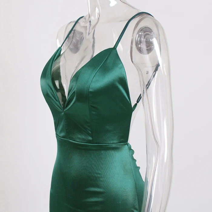 Зеленое Атласное Платье на тонких бретельках с открытой спиной платье русалки вечернее летнее платье