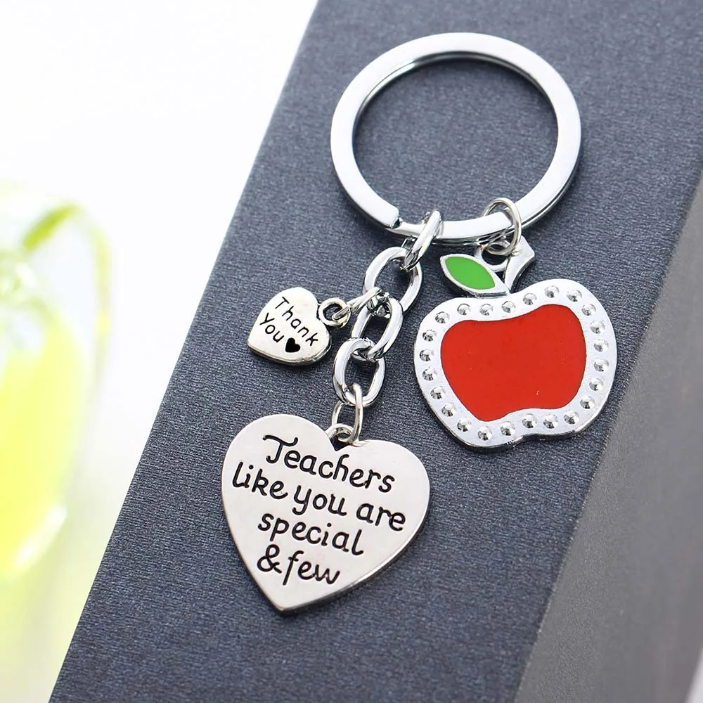 Благодарственные подарки для учителя брелок для ключей с логотипом Apple цепи удовлетворение Подарок для преподавателей брелок любовь подвеска в виде сердца - Цвет: Apple Teachers