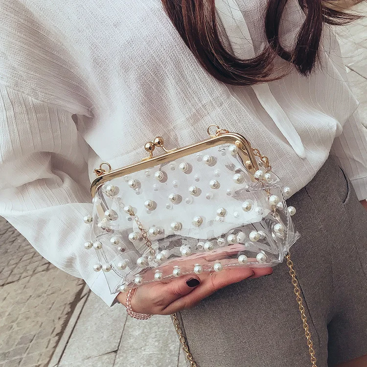 Pvc Frizione Borsa Tracolla Trasparente Ragazze Del Con In White 2018 Di Della Piccola Donne Modo Catena Messaggero Delle Ologramma Laser Colorata Perla Sacchetto YHw6I1