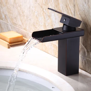 

Basin Vanity Sink Faucet black Single Handle Waterfall Bathroom Mixer Deck Mounted Vessel Sink Mixer Tap Torneira