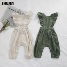 Shujin/Хлопковые льняные штаны для новорожденных девочек, прочный комбинезон, одежда, одежда для детей 0