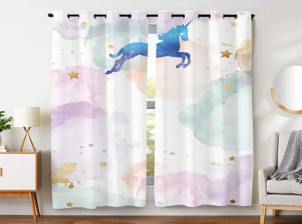 

Blackout Curtains 2 Panels Grommet Curtains for Kids Bedroom Cute Cloud Star Unicorn Fantasy Animal