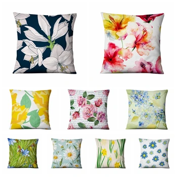 

Spring Flower Art Printed Pillowcase Beautiful Floral Thin Linen Cushion Decorative Pillow Home Decor Sofa Throw Pillows 45*45