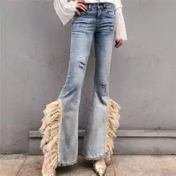 2019 новые летние модные джинсы женские Тяжелые Вышитые узкие с принтом бронзовые окрашенные ноги узкие джинсы