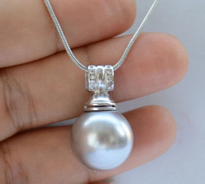 

Free shipping >>@>> Hot sell 16mm gray round SOUTH SEA SHELL PEARL pendant 20inch chain