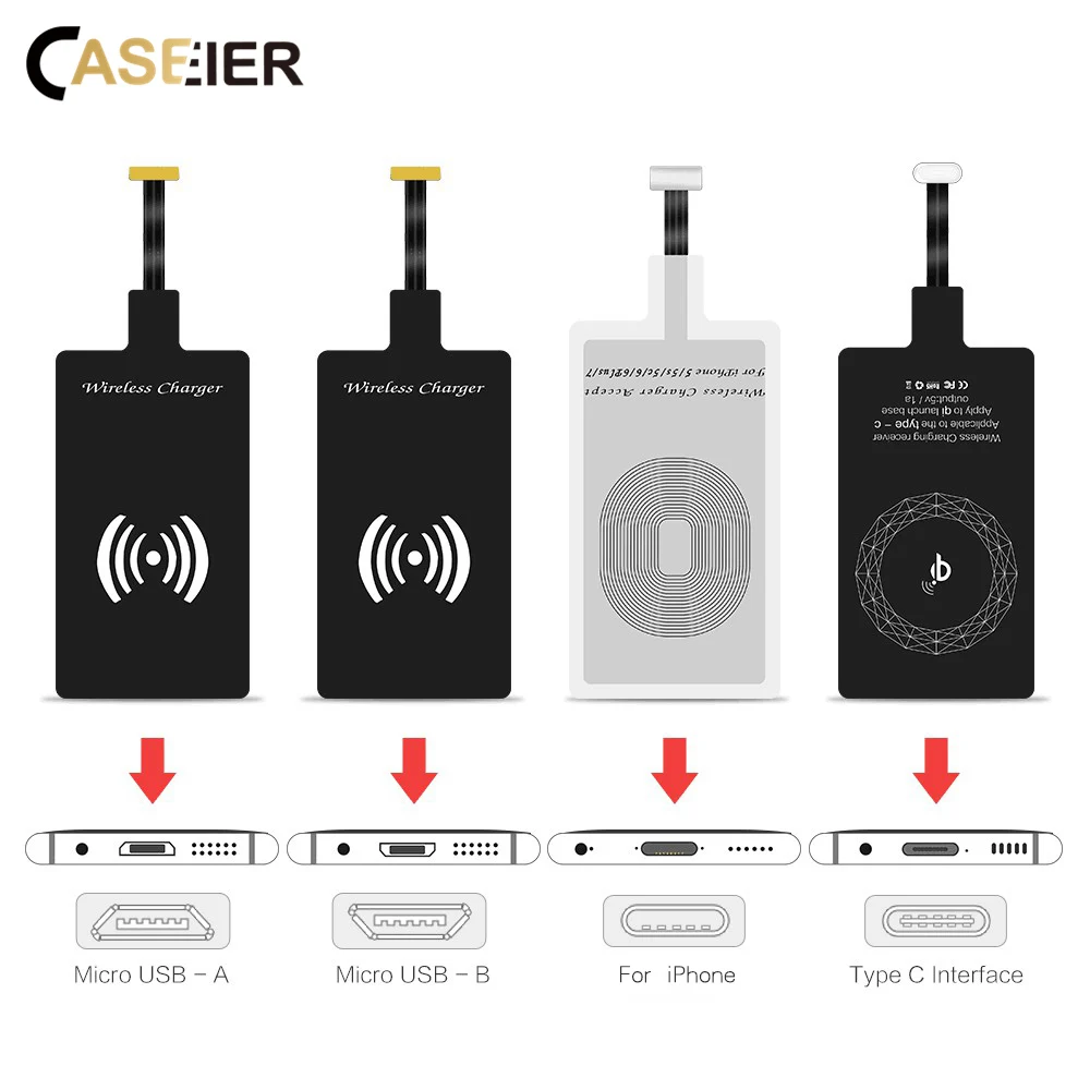 Caseier беспроводной зарядное устройство приемник безпроводная зарядка телефон QI адаптер для беспроводной зарядки прием