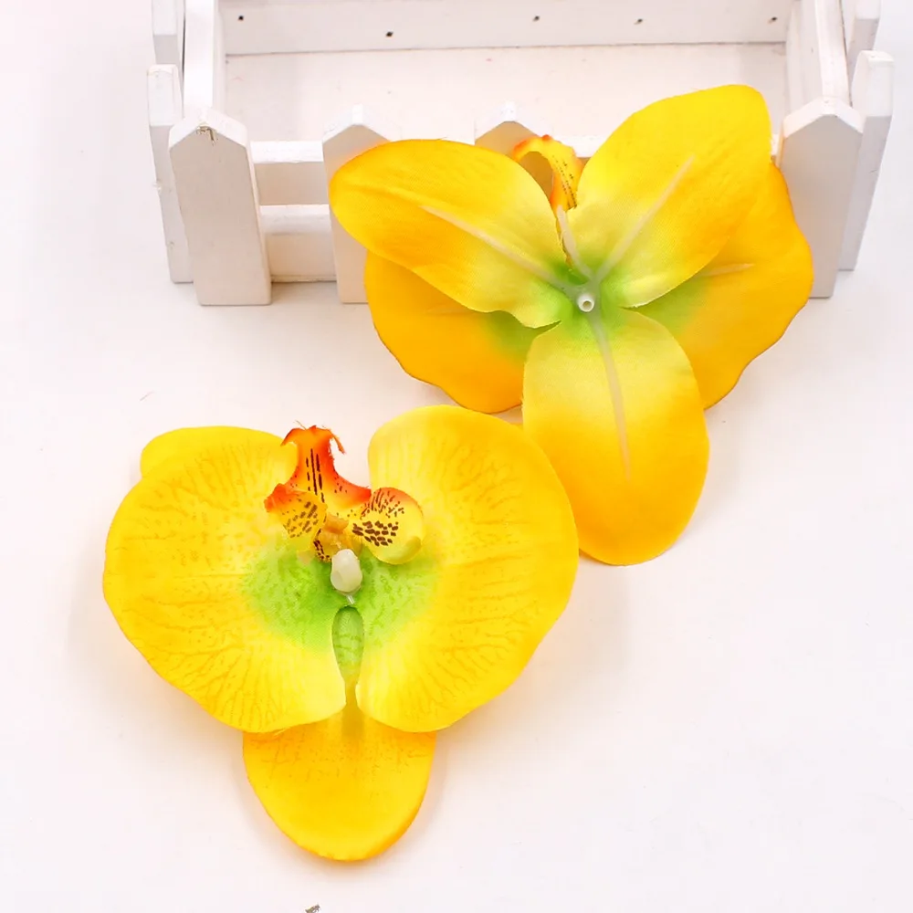 2 шт./лот 10 см большая Ткань Бабочка Орхидея цветок фаленопсиса головы украшение дома DIY мульти-использование искусственный цветок - Цвет: yellow