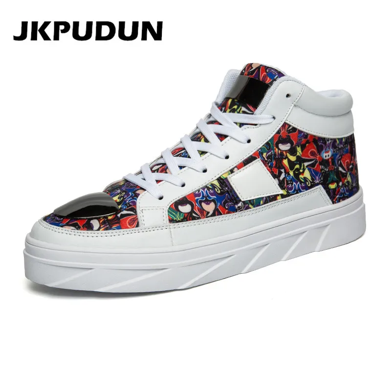 JKPUDUN Mens Hip Hop Ankle shoes Casual Leather Designer Men Creepers Platform Shoes High