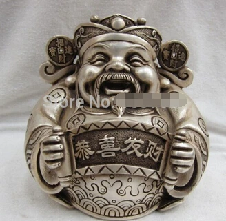

Fast shipping Chinese Buddhism Bronze Silver Wealth Buddha Figures statues