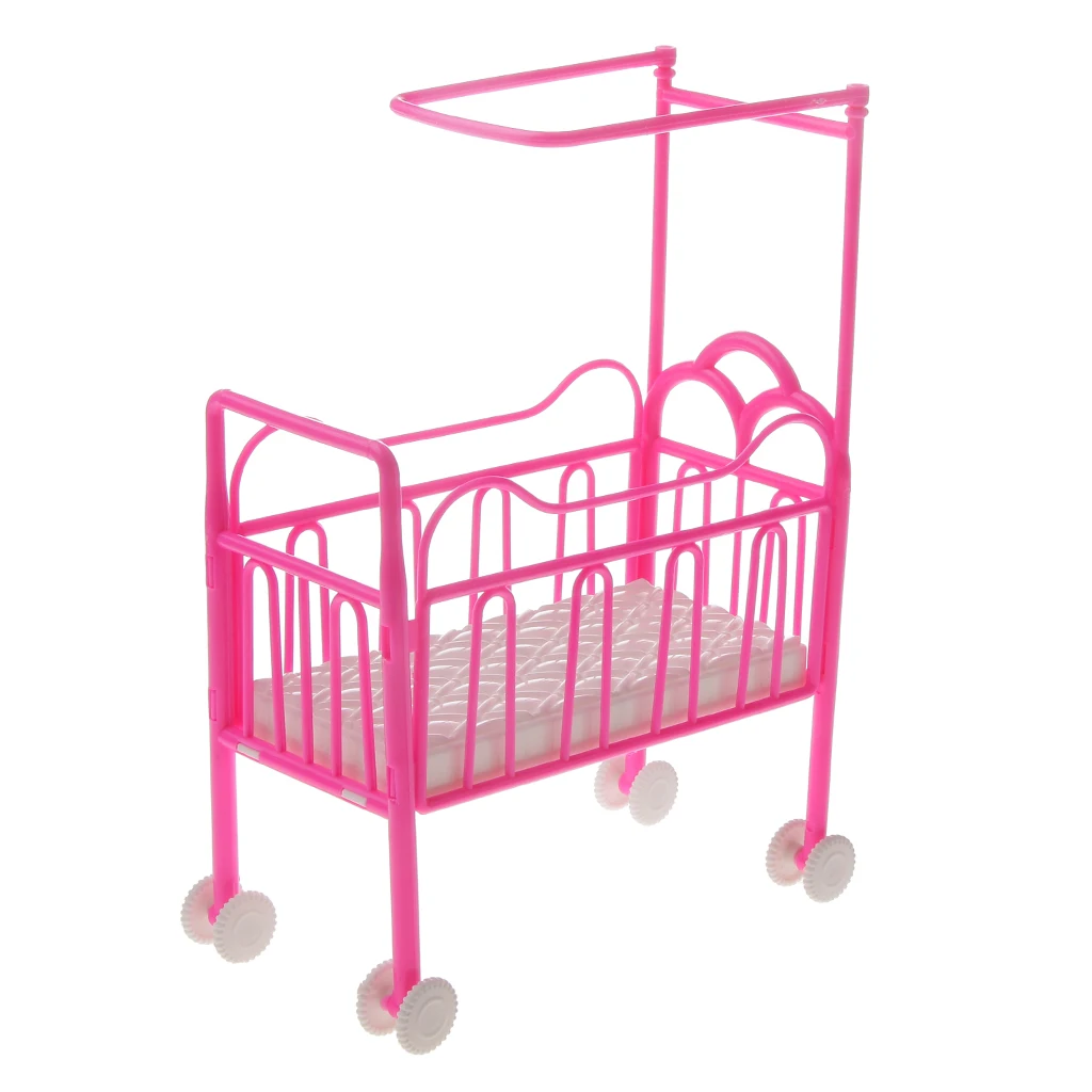 Plastic Nursery Baby Crib Bed Carriage for   Dolls House Accessory