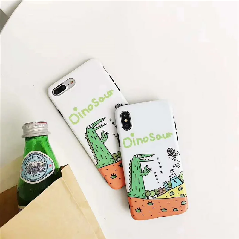 

Cute Little Funny Dinosaur Green Monsters Pattern Phone Full Cover For iPhone X 6s Plus 7 8 Plus Matte Cartoons Case Capa Fundas