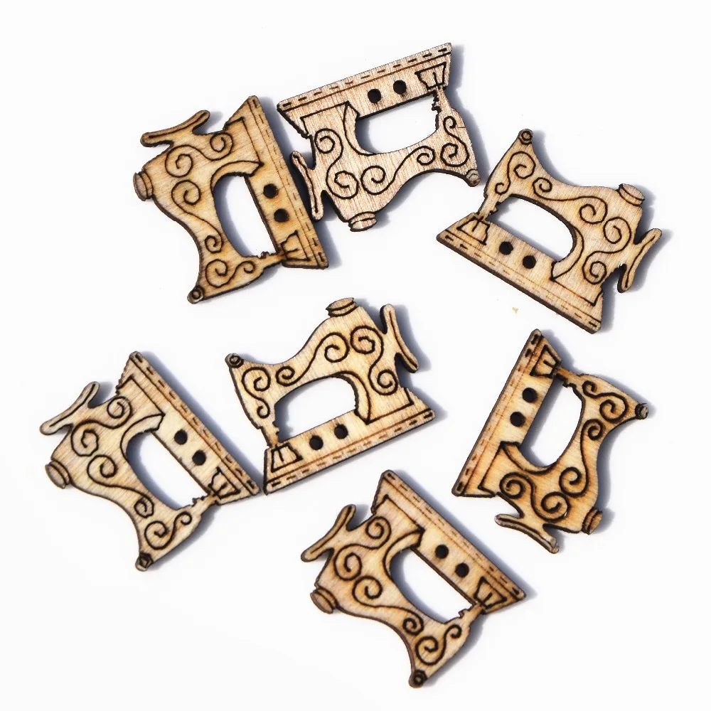 50pcs The sewing machine shape wood button natural color wooden buttons