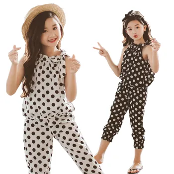 

Teen Girls Clothing Set Kids Tracksuit Girls Polka Dot T Shirt Pants Suit for Children Clothes Summer 6 8 10 Year Girls Costume