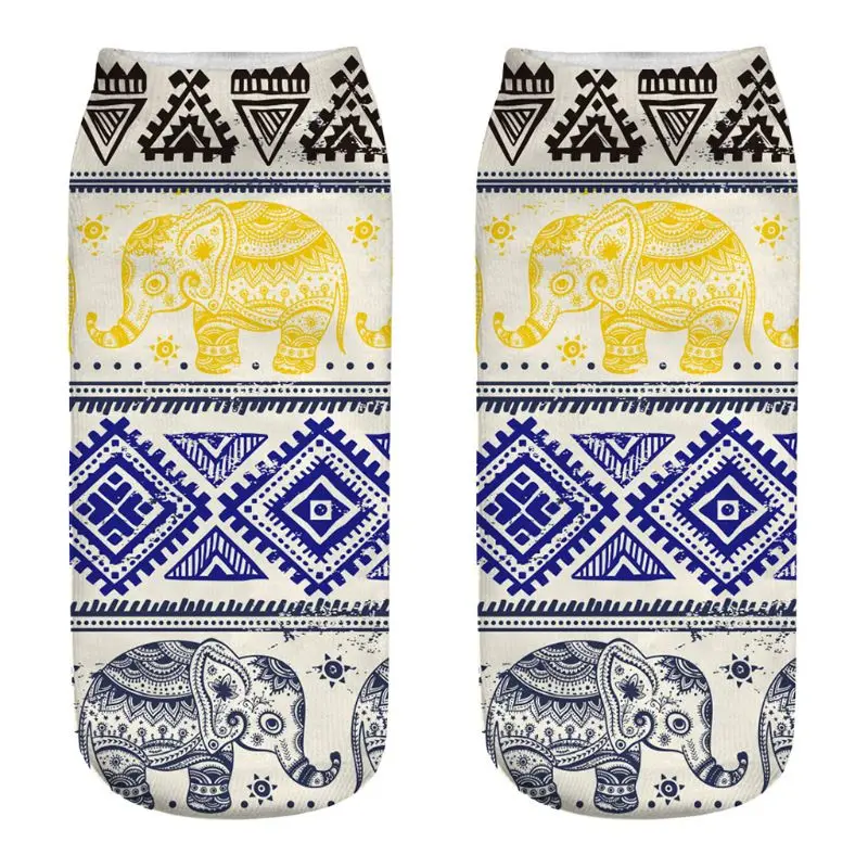 Harajuku Bohemian/женские короткие носки-лодочки с геометрическим цветным слоном, с низким вырезом, с 3D Цифровым принтом, ребристая отделка, повседневные Чулочные изделия - Цвет: 2