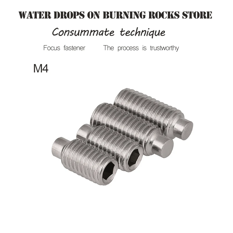 

60pcs M4 304 Stainless steel allen convex end set screws grubs inner hexagon headless screw grub 4mm-12mm length DIN915