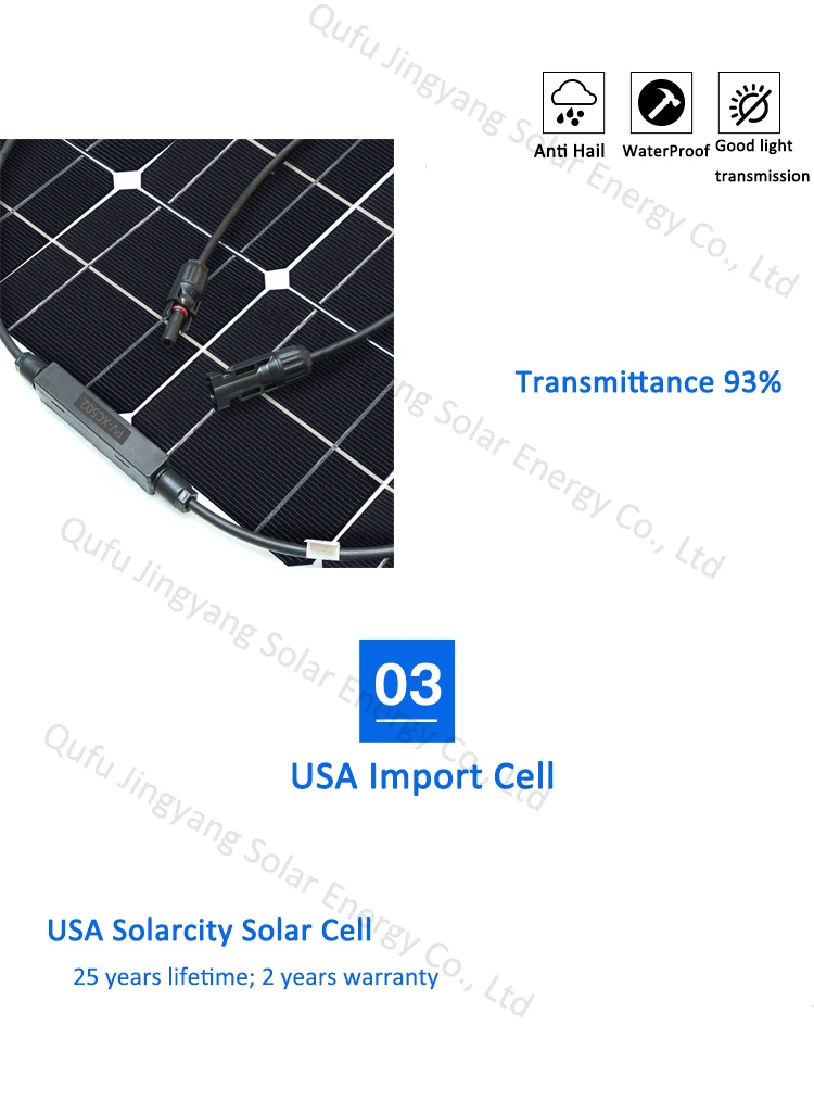 Eficiência do painel Solar Flexível 100 W JY-Flex-100W