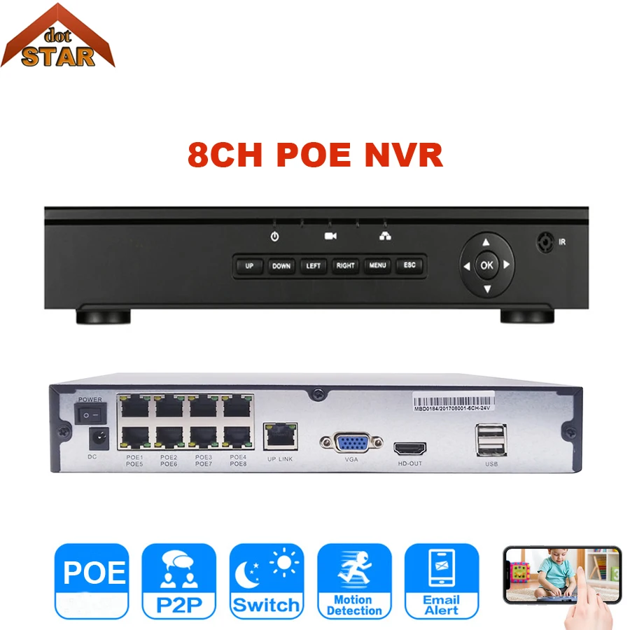 Stardot 8CH PoE NVR для IP Камера безопасности 8channel коммутатор внутри DVR ONVIF сетевого видео