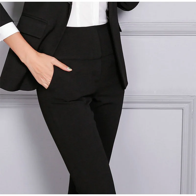 Формальные женские брюки-карандаш с высокой талией, черные офисные женские Брюки с карманами, деловые брюки для женщин, весенне-летняя Рабочая одежда