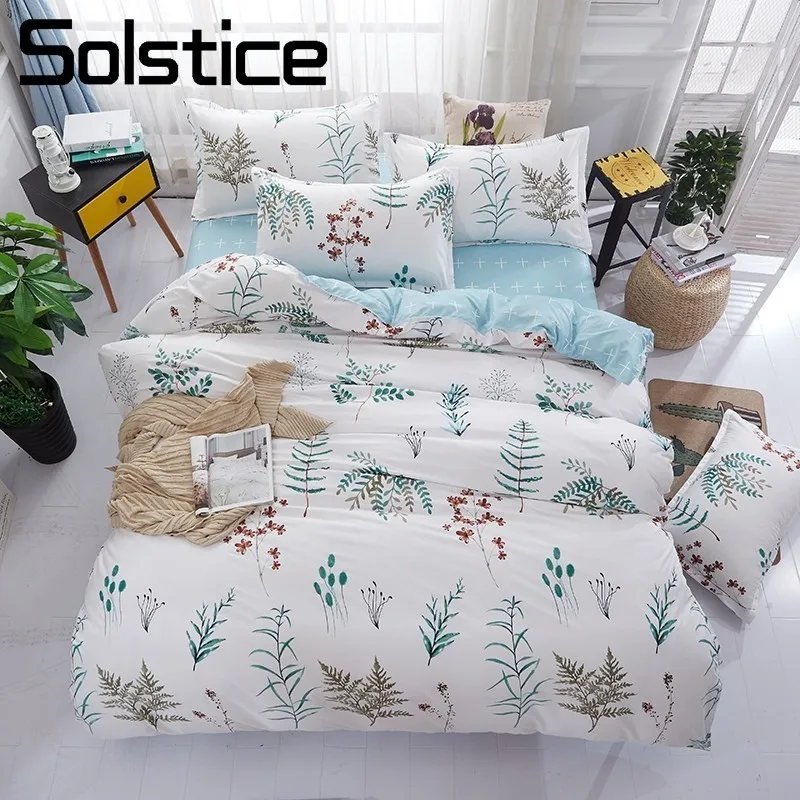 

Solstice Home Textile 3/4Pcs King Twin Bedding Set Girl Kid Teen Adult Linen Brief Flower Duvet Quilt Cover Pillowcase Bed Sheet